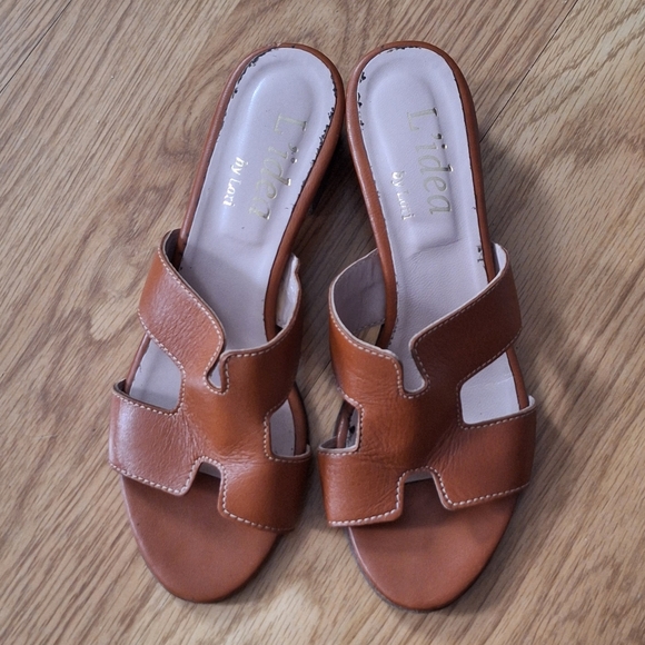 L'IDEA by Lori heeled Leather slide sandal 37 / 7 - Picture 1 of 11